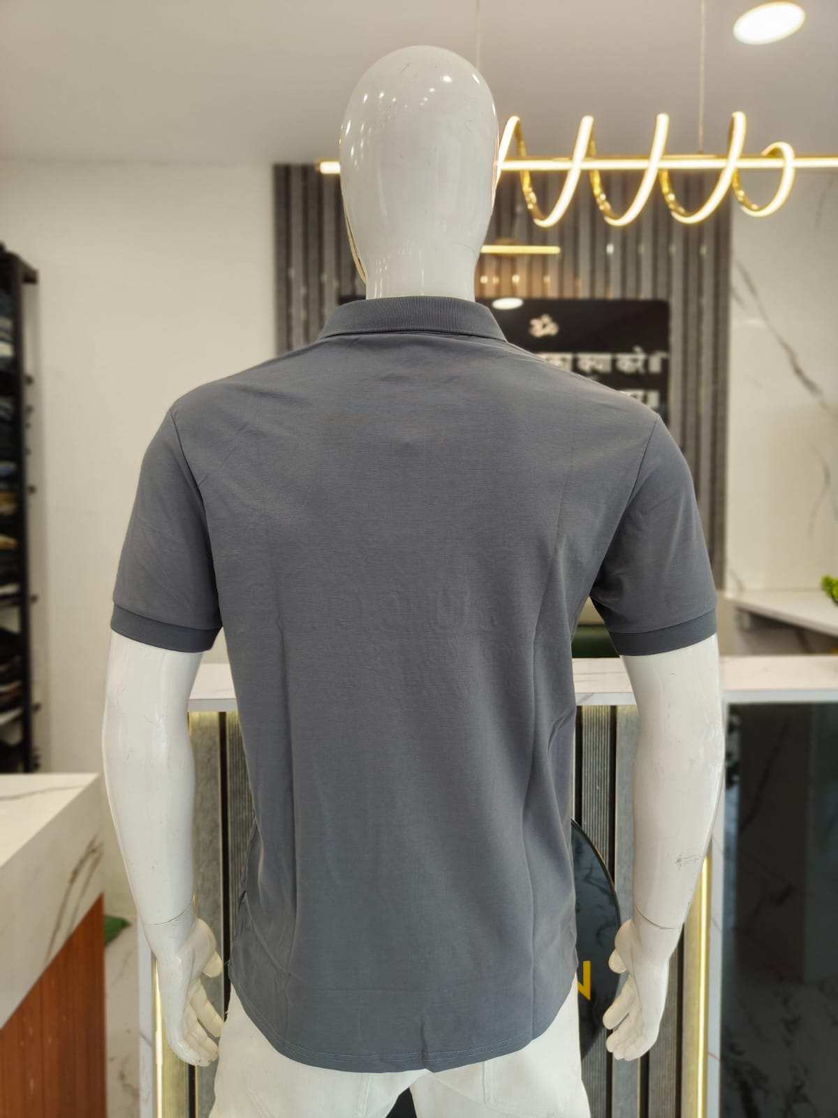 Men’s Grey GUCCI-Inspired Embossed Polo T-Shirt – Premium Copy Edition