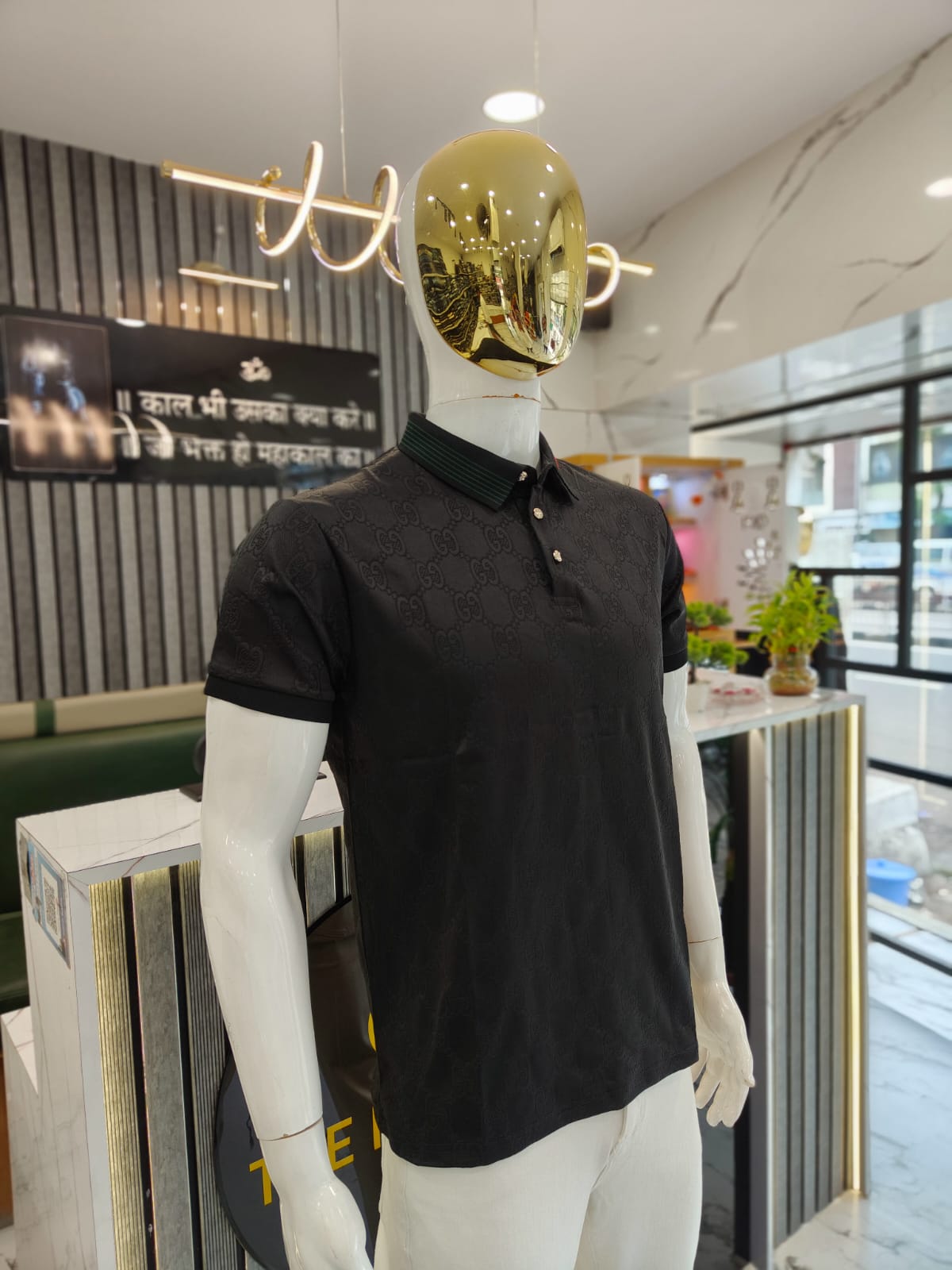Men’s Black GUCCI-Inspired Monogram Polo T-Shirt – Luxury Replica Style