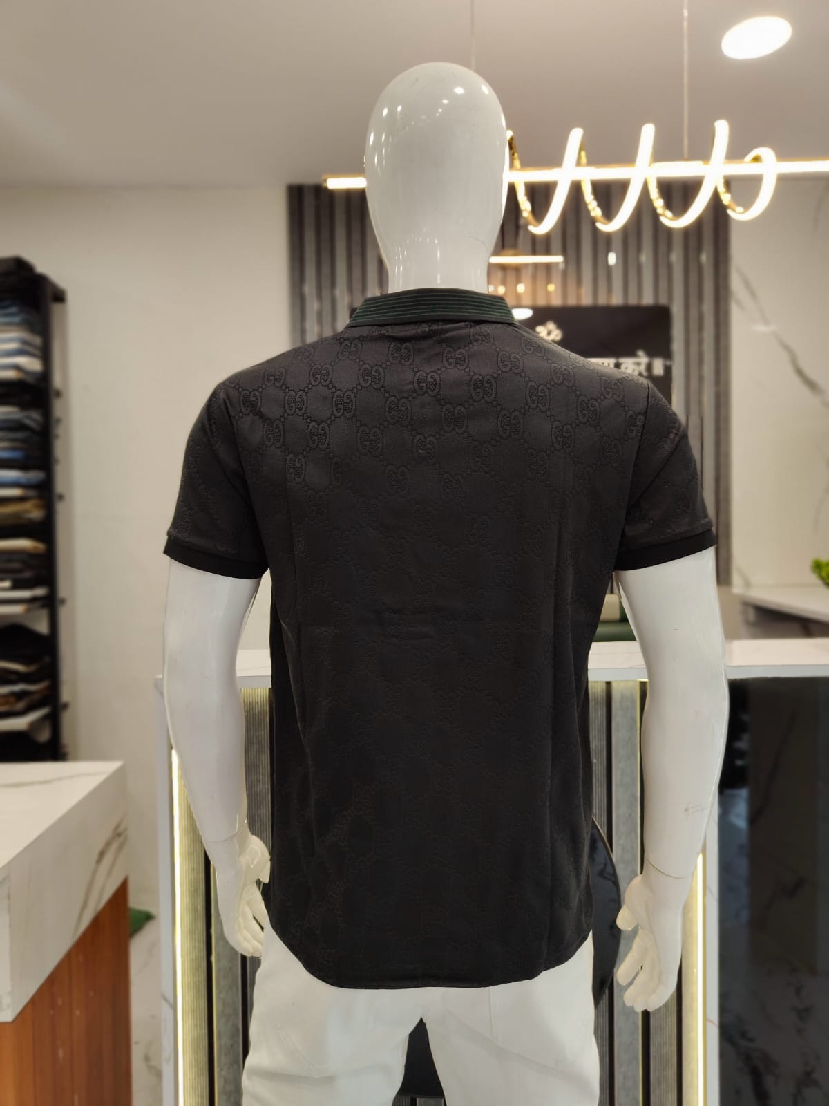 Men’s Black GUCCI-Inspired Monogram Polo T-Shirt – Luxury Replica Style