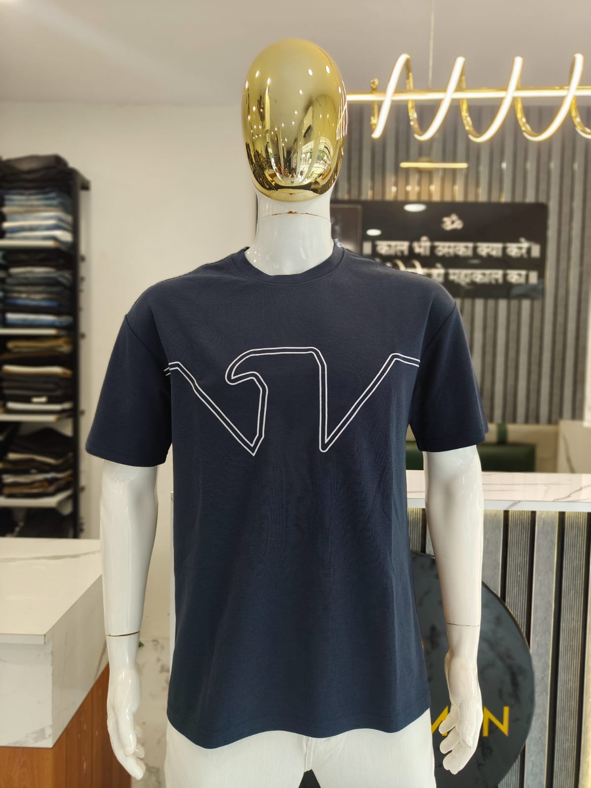 Men’s Navy Blue Graphic T-Shirt – "Bold Line Art" Edition