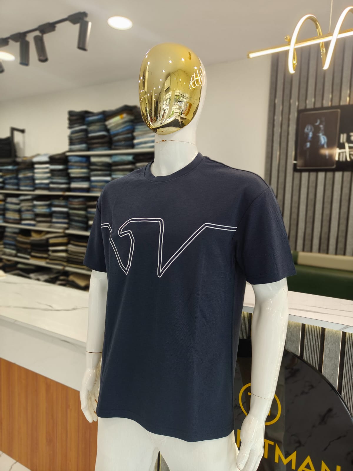 Men’s Navy Blue Graphic T-Shirt – "Bold Line Art" Edition