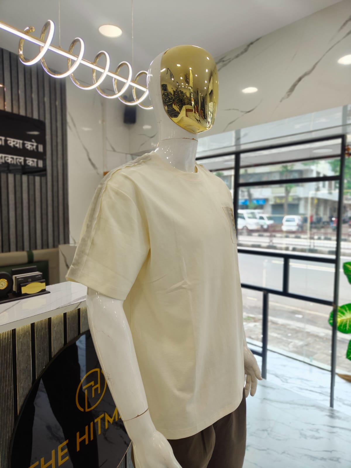 Men’s Minimalist Cream Pocket T-Shirt – “ANYTHING” Statement Edition